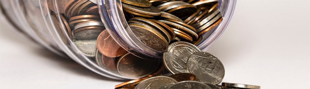 Coins in a glass jar