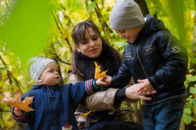 Monther & Kids in a forest