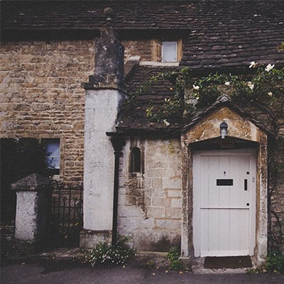 Front door of an old cottage